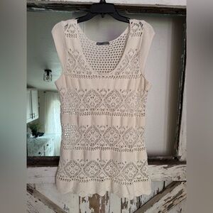 Smart Set Cream Crochet Milk Maid, Cottage Core Boho Tank XL